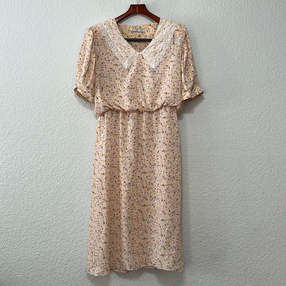 Vintage Floral Lace Collar Cottagecore Dress